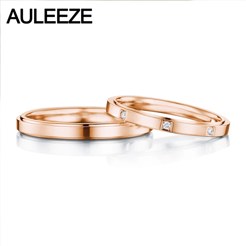 AULEEZE Romantic Three Stone Real Diamond Ring For Couple Lovers Diamond Jewelry 18k Yellow Gold Wedding Engagement Ring