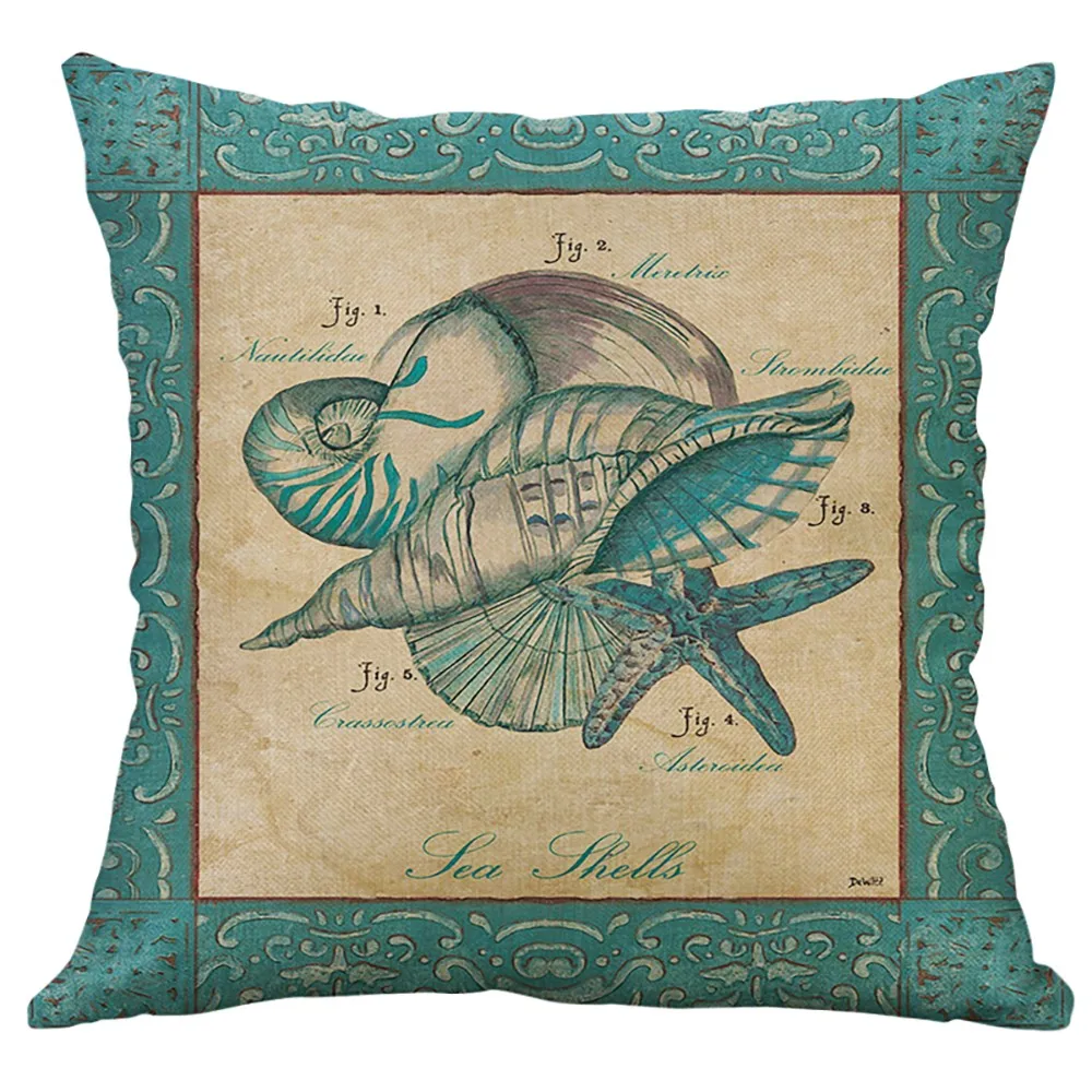 

Simple Mediterranean Flax Retro Conch Shell Sea Creatures Pillow Cover pillow covers decorative vintage 2019 New