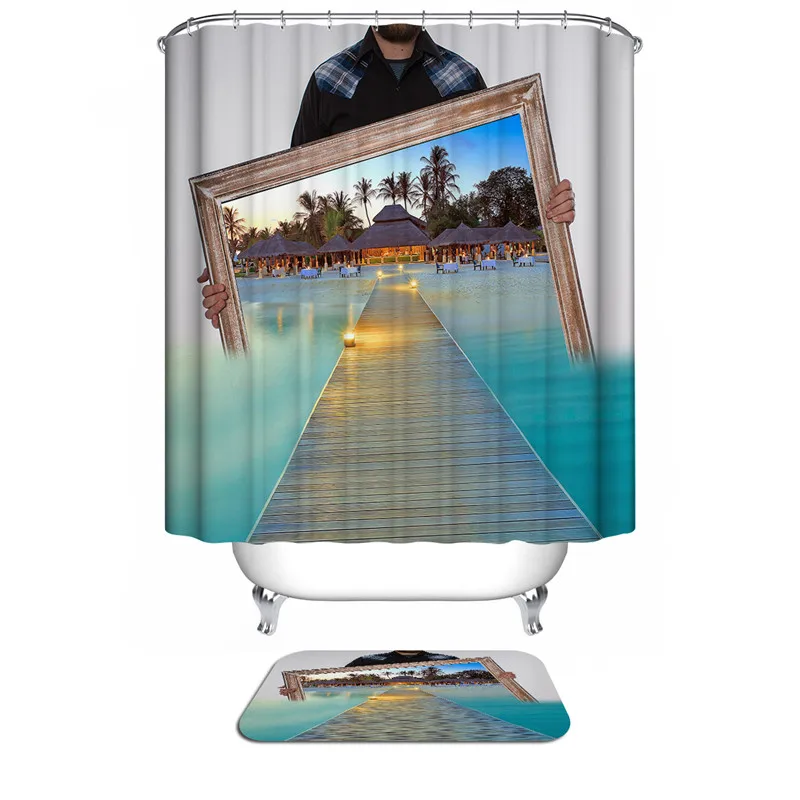 

Unique Polyester Fabric Bathroom Shower Curtain with Hooks Waterproof Decorative Bathroom Accessories Curtains In The Bath