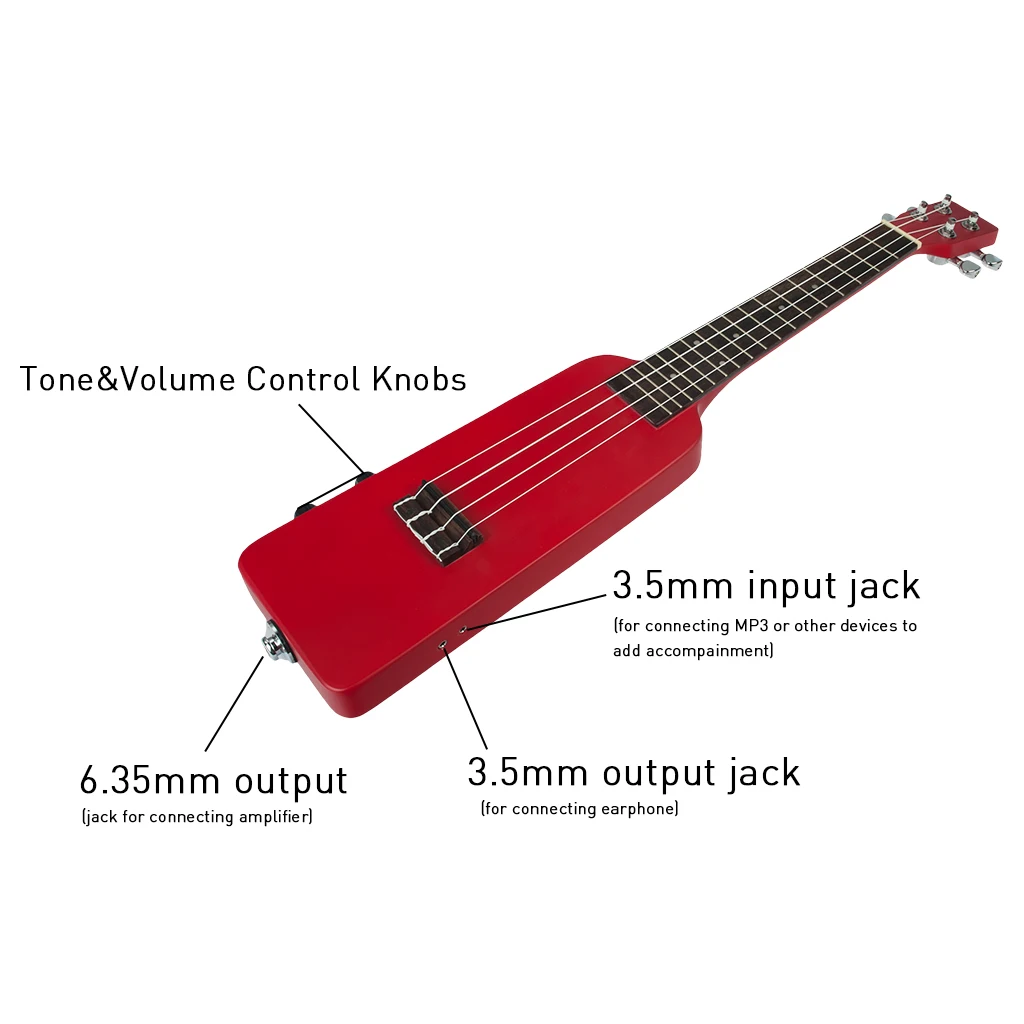 NAOMI 2" Okoume электрическая укулеле Uke комплект W/Gig Bag 3,5 мм аудио кабель тихий Электрический Укулеле концертный Uke красный цвет