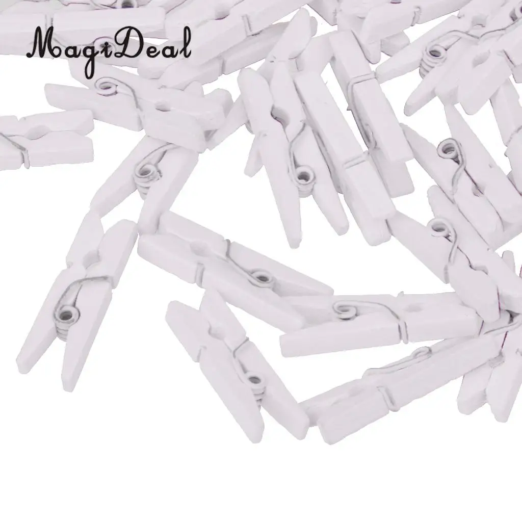 MagiDeal 50pcs Mini Wooden Clothes Photo Paper Peg Clothespin Craft Clips White Clips Laundry AccessoriesPin Photo Clothespin 