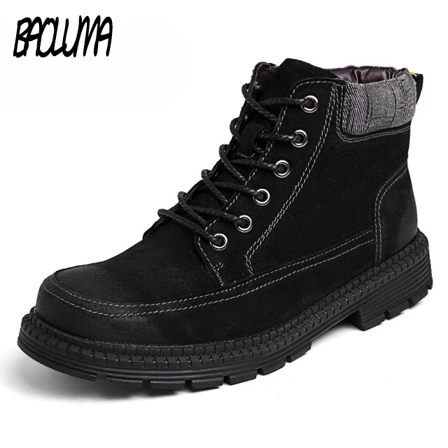 

Male Autumn Winter Fur Men Boots 2018 Warm Snow Boots Men Split Leather Work Shoes Men Footwear Fashion Rubber Ankle Shoes