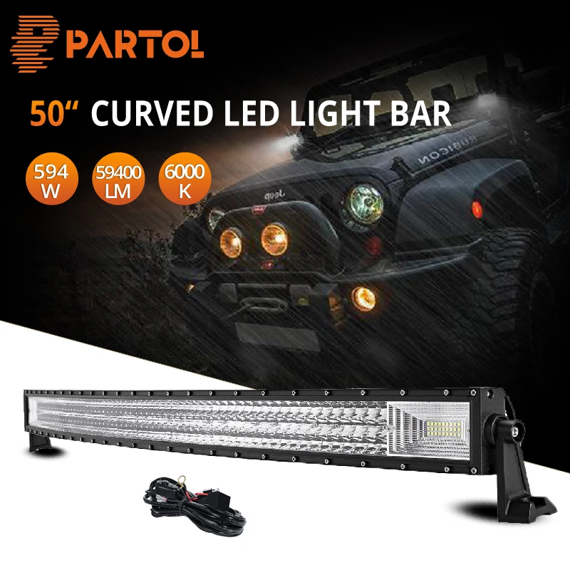 

Partol 50inch 3-Row LED Light Bar Curved Tri-Row LED Bar 12V 24V Combo Beam For Offroad Truck SUV ATV 4WD 4x4 702W 70200lm 6000k