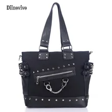 DIINOVIVO рок стиль заклепки сумки Модные женские Панк Повседневная сумка на молнии цепь Женская мотоциклетная сумка через плечо WHDV0207