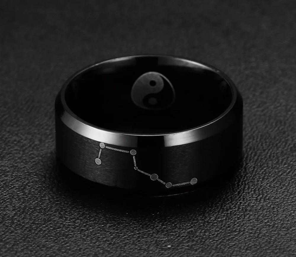Modyle Black 316L Stainless Steel Big Dipper Rings for Man Fashion Taoism Tai Chi Yin Yang Jewelry Gift