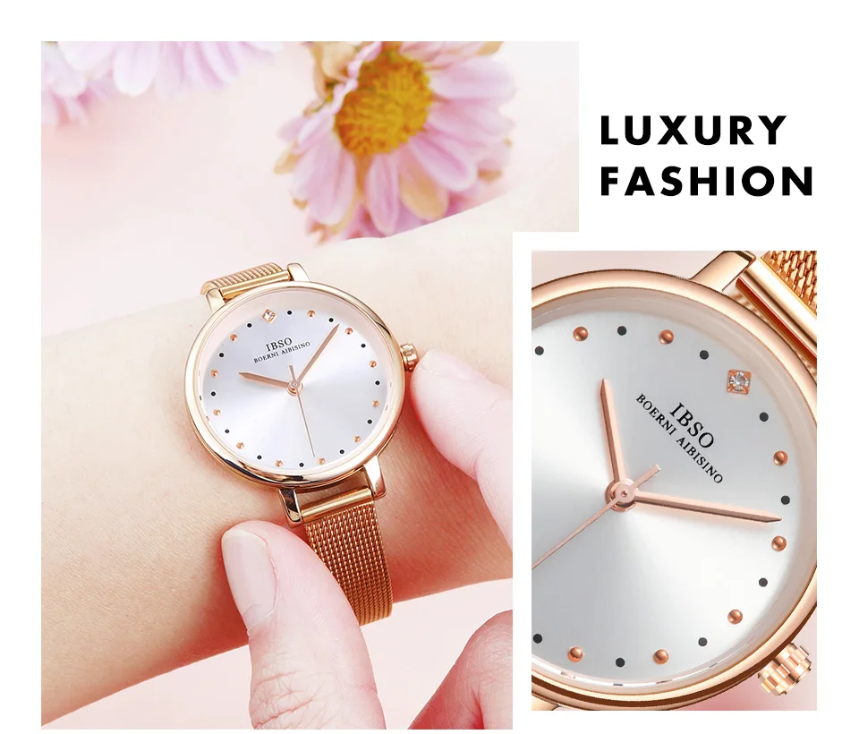 IBSO оригинальные часы женские часы из нержавеющей стали Кварцевые часы новинка розовое золото женские наручные часы relogio feminino для подарка
