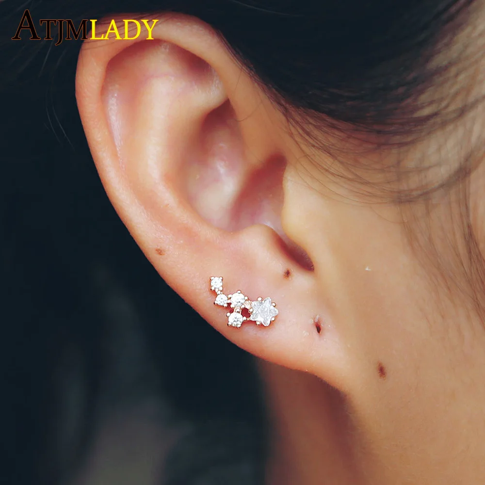 Стерлинговое Серебро 925 пробы, прозрачные сверкающие CZ изысканные штабелируемые серьги-гвоздики в виде звезды для женщин, модные изящные ювелирные изделия, свадебный подарок