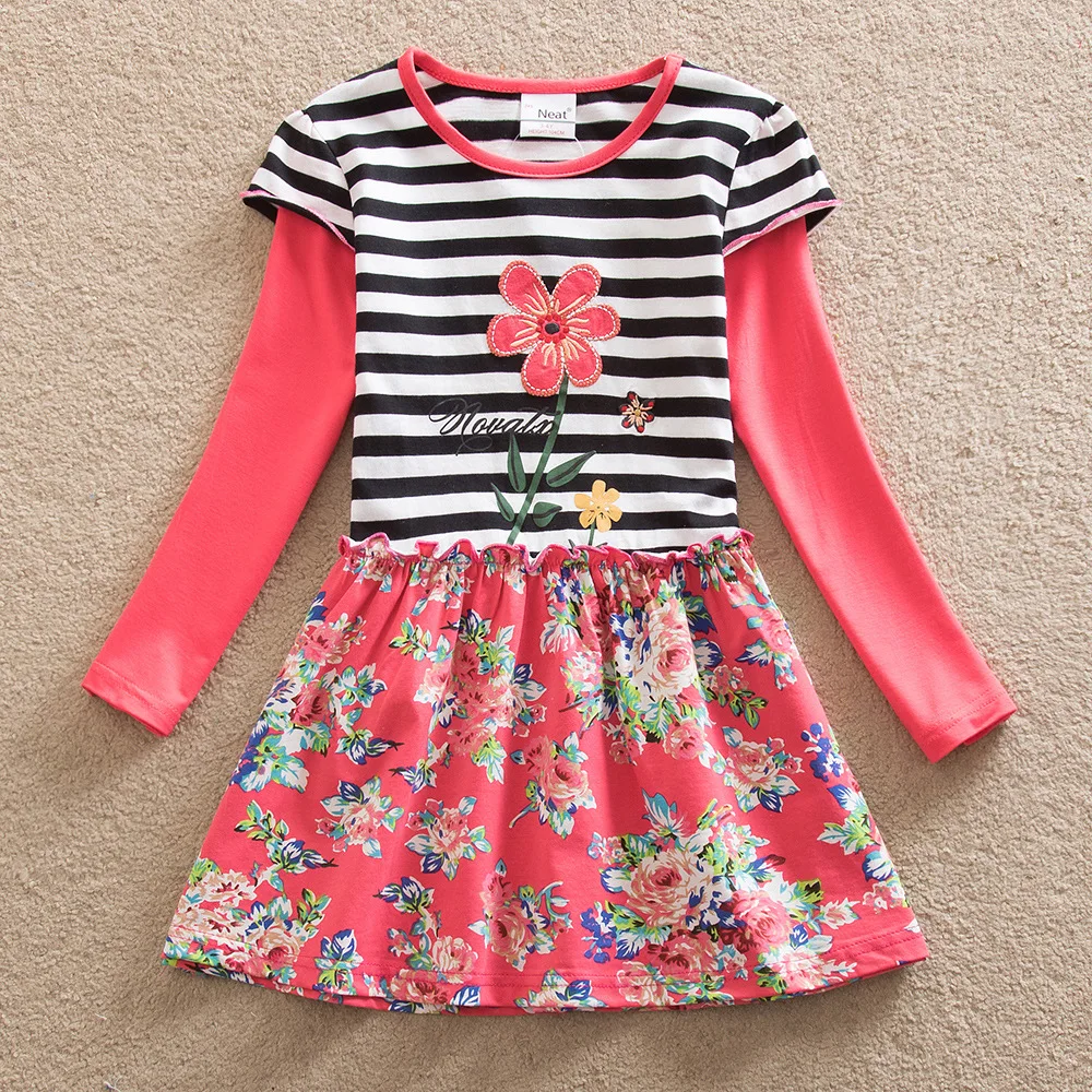 

2019 Girls Dress Vestidos Kids Dress Striped Vestido Infantil Roupas Infantis Menina Robe Fille Flower Long SleeveGirl Dresses
