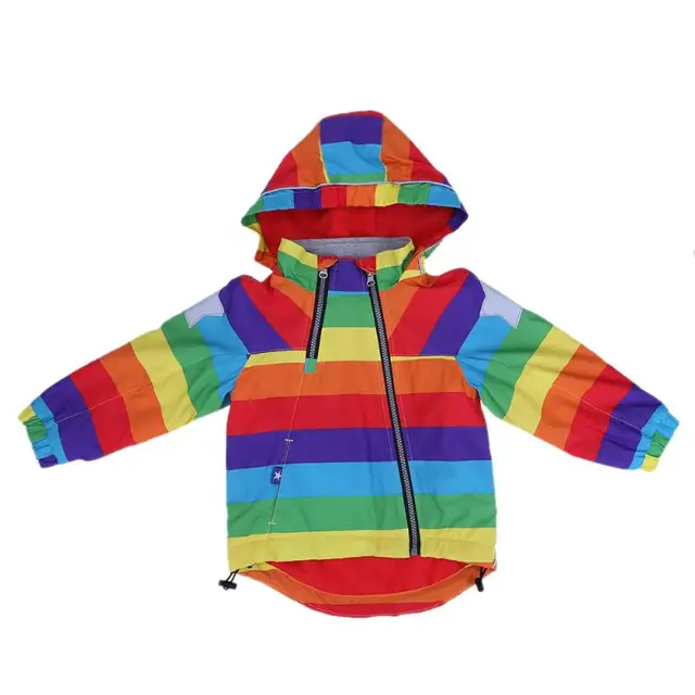 Boys Girls Jacket Rainbow Stripes Windproof Diagonal Zipper Thicken