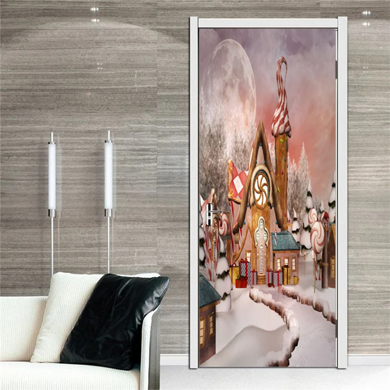 

2 sheets/pcs Christmas Snow Scenery DIY Mural Sticker Dreaming House Door Poster Pretty Wall Paper for Store Cafe Bedroom Decor