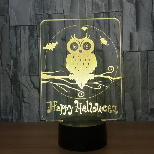 Happy Halloween Owl 3D LED Lamp 7 Colors Visual Led Night Lights for Kids Touch USB Table Lampara Lampe Baby Sleeping Nightlight