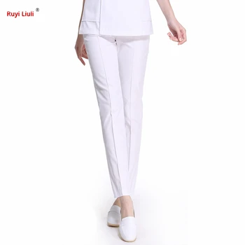 

White Nurse Long Pants Plus Size Summer Elastic Waist Pants Blue Pink Hospital Medical Work Pants with Pockets Doctor Uniforms-R