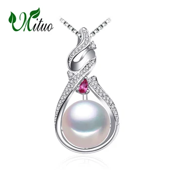 

MITUO Pearl Jewelry natural Pearl Necklace Pendant 925 sterling silver jewelry ,fashion ruby necklaces for women