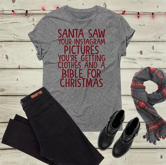 Забавная Рождественская рубашка с надписью «Santa saw your picture» для женщин, модная повседневная хлопковая Футболка гранж tumblr, подарок, вечерние футболки, топы