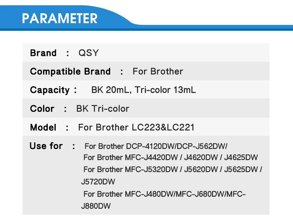 5 шт. LC223 XL сменный чернильный картридж для принтера Brother DCP-J562DW J4120DW MFC-J480DW J680DW J880DW J4620DW J5720DW J5320DW принтер