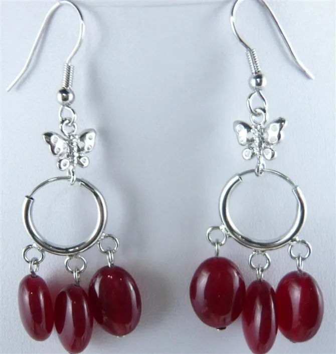 

charm red jade coin beads hook earrings 5.29
