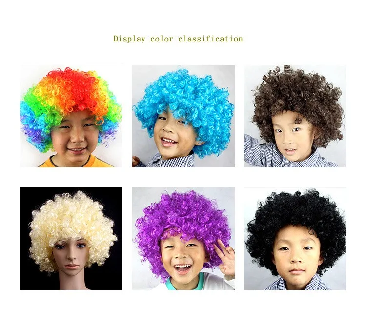 Christmas Party Curly Hair Wig Disco Rainbow Afro Clown Hair wig Football Fan Adult Child Costume Party Costume Free Shipping FC08 (6)