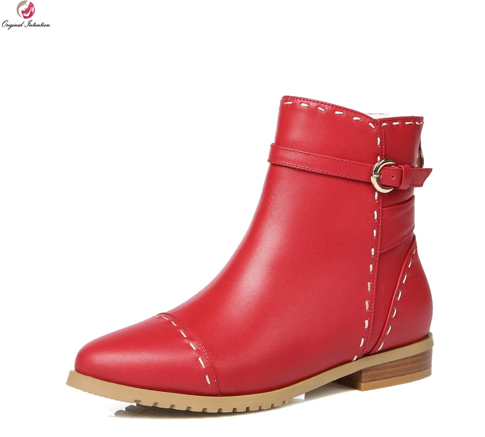 Original Intention Stylish Women Ankle Boots Fashion Round Toe Square