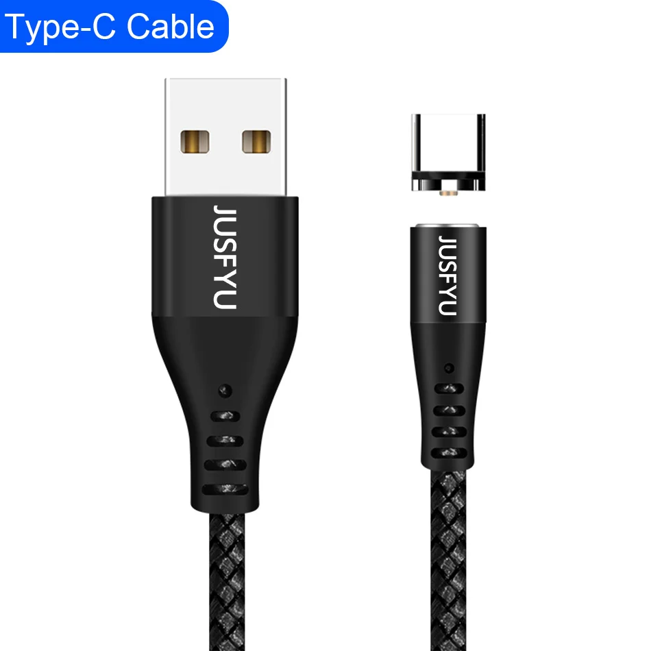 Магнитный кабель для мобильного телефона 2.1A, зарядное устройство, Micro USB кабель, штекер типа C для iPhone XS MAX samsung S8 S9 Xiaomi huawei, быстрая зарядка - Цвет: For Type C Black