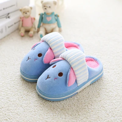 Детские хлопковые тапочки; зимняя домашняя обувь; домашние тапочки для мальчиков; Теплая обувь для девочек; милые бархатные плюшевые домашние тапочки - Цвет: blue