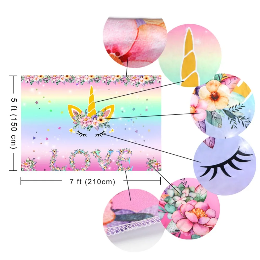 Теплые украшения для дня рождения, Детские Вечерние Декорации с единорогом, Радужный фон для фотосъемки, украшения для детского душа 210X150 см