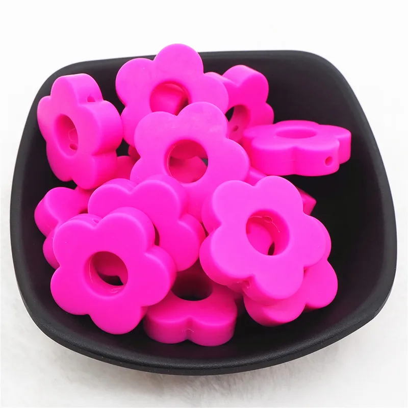 Fuchsia Chenkai 100 шт Силиконовые в форме цветка бусины DIY Детские Соска для купания пустышка Прорезыватель для зубов Монтессори сенсорные ювелирные изделия изготовление Прорезыватель игрушечный бисер - Цвет: Fuchsia