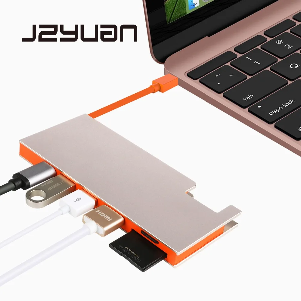 

JZYuan Aluminum USB C Type C 3.1 Hub to USB 3.0 HDMI 4K 30Hz TF SD Card Reader PD Power Delivery For Laptop Macbook Adapter Hub