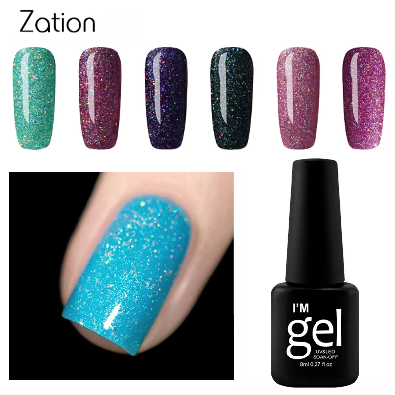 

Zation Long Lasting DIY Nail Art Neon Color Gel Polish UV Led Nail Gel Varnish Semi Permanent Design of Glitter Nails Polish