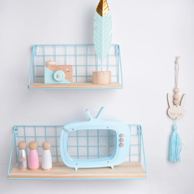 خشبية الحديد رف جدار الحائط تخزين الرف منظمة لغرفة النوم المطبخ ديكور المنزل كيد غرفة DIY الجدار الديكور حامل