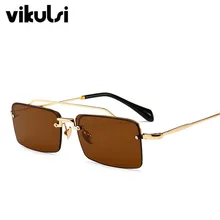 Маленькие квадратные солнцезащитные очки без оправы, роскошные брендовые солнцезащитные очки для женщин, модная металлическая оправа, коричневые, красные, синие оттенки, унисекс, UV400