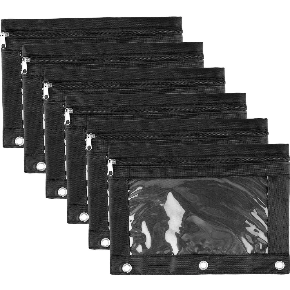 Emraw Clear Pencil Pouch 3-Ring Binder Pencil Pouch with Zipper Pulls Pencil Case with 3 Rivet Enforced Holes Pencil Bags Clear Window Stationery Bag for Office Supplies Pack of 6 Emraw Clear Pencil Pouch 3-Ring Binder Pencil Pouch with Zipper Pulls Pencil Case with 3 Rivet Enforced Holes Pencil Bags Clear Window Stationery Bag for Office Supplies Pack of 6
