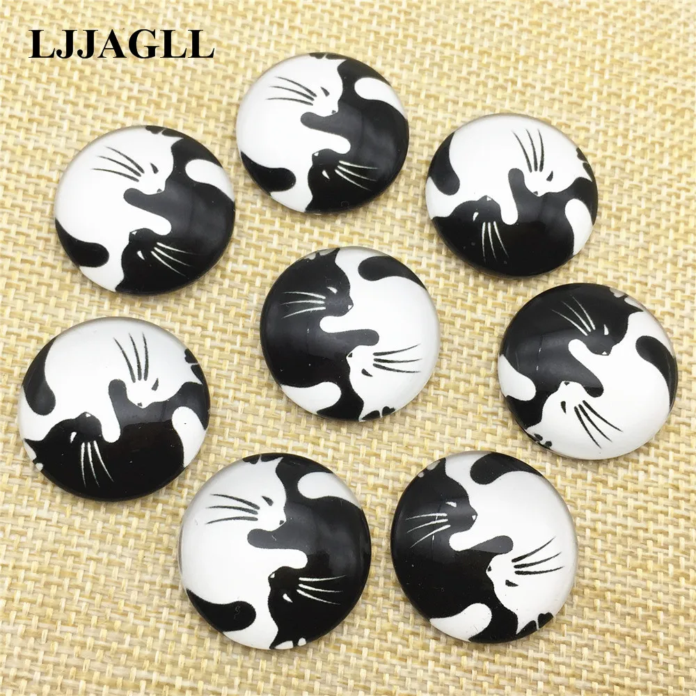 

LJJAGLL Flat Dome Cameo Glass Cabochon Sleeping Hug Cats China Tai Ji Shape Pattern Fit Keychain Diy Jewelry Findings accessory