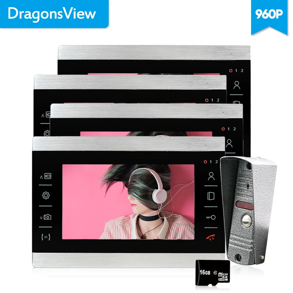 Dragonsview 7 дюймов 960 P Видео дверной телефон домофон комплект видео-глаз HD видео дверной звонок Домашний домофон Обнаружение движения запись