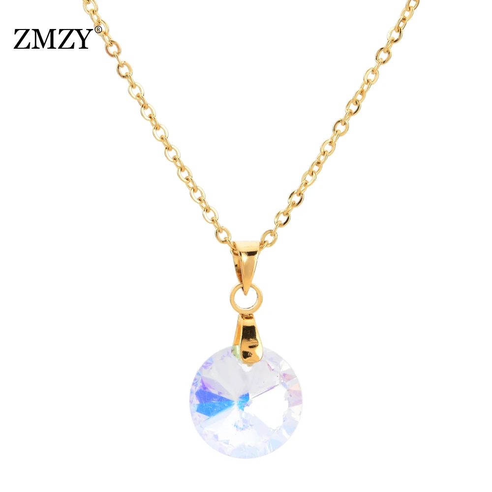 

ZMZY Simply Round Cubic Zirconia Pendant Necklace Women Jewelry Stainless Steel Necklace Choker Bohemian Collar Minimalism Gift