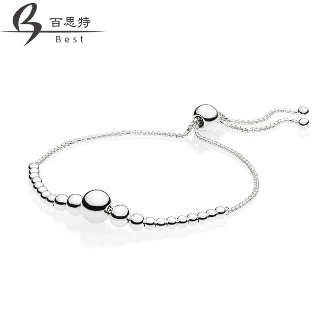 

BEST 100% 925 Sterling Silver New 597749 STRING OF BEADS SLIDING BRACELET Glamour Women's Jewelry