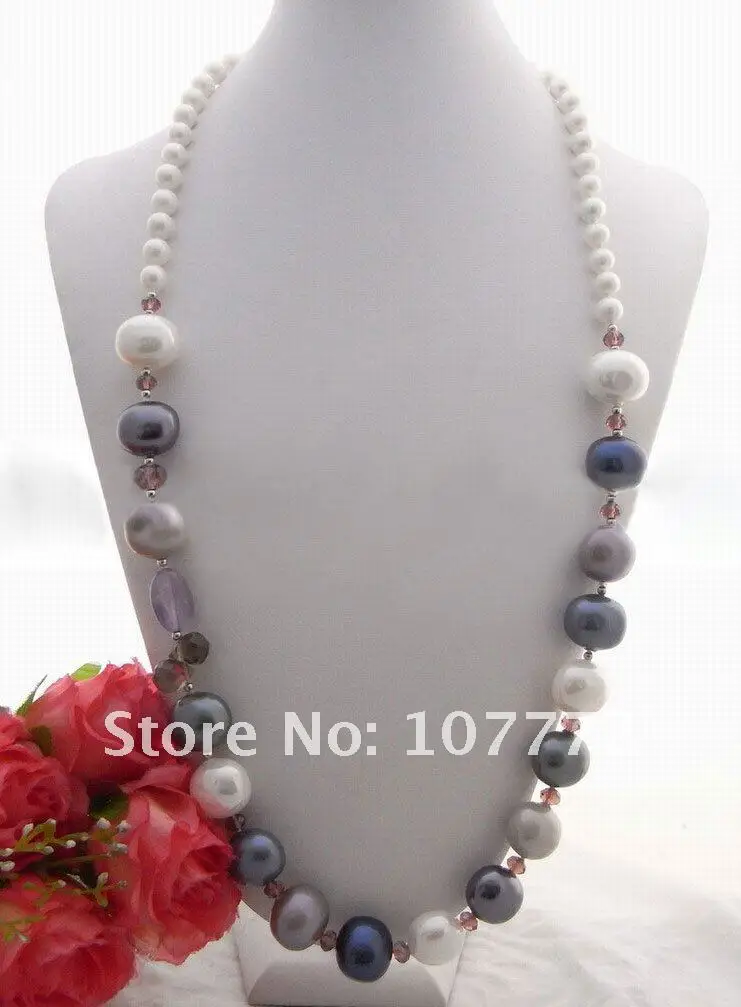 

30" Sea Shell Pearl&Purple Crystal Necklace