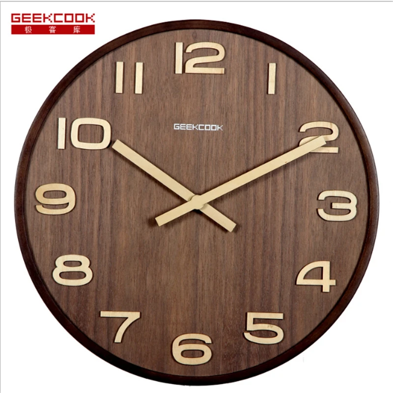 

Geekcook 2019 Norwegian Forest 16 inch Stereo Word Mute Curved Wood Wall Clock Wall Clock Modern Design Digital Wall Clock