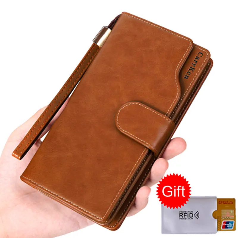 BISI GORO, кожаный кошелек для мужчин и женщин, кредитный держатель для карт, длинный дизайн, качественная Обложка для паспорта, Модный повседневный мужской кошелек на молнии - Цвет: Brown K005