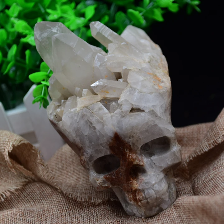 

Tibet's natural white crystal cluster carving skull to heal Christmas gift