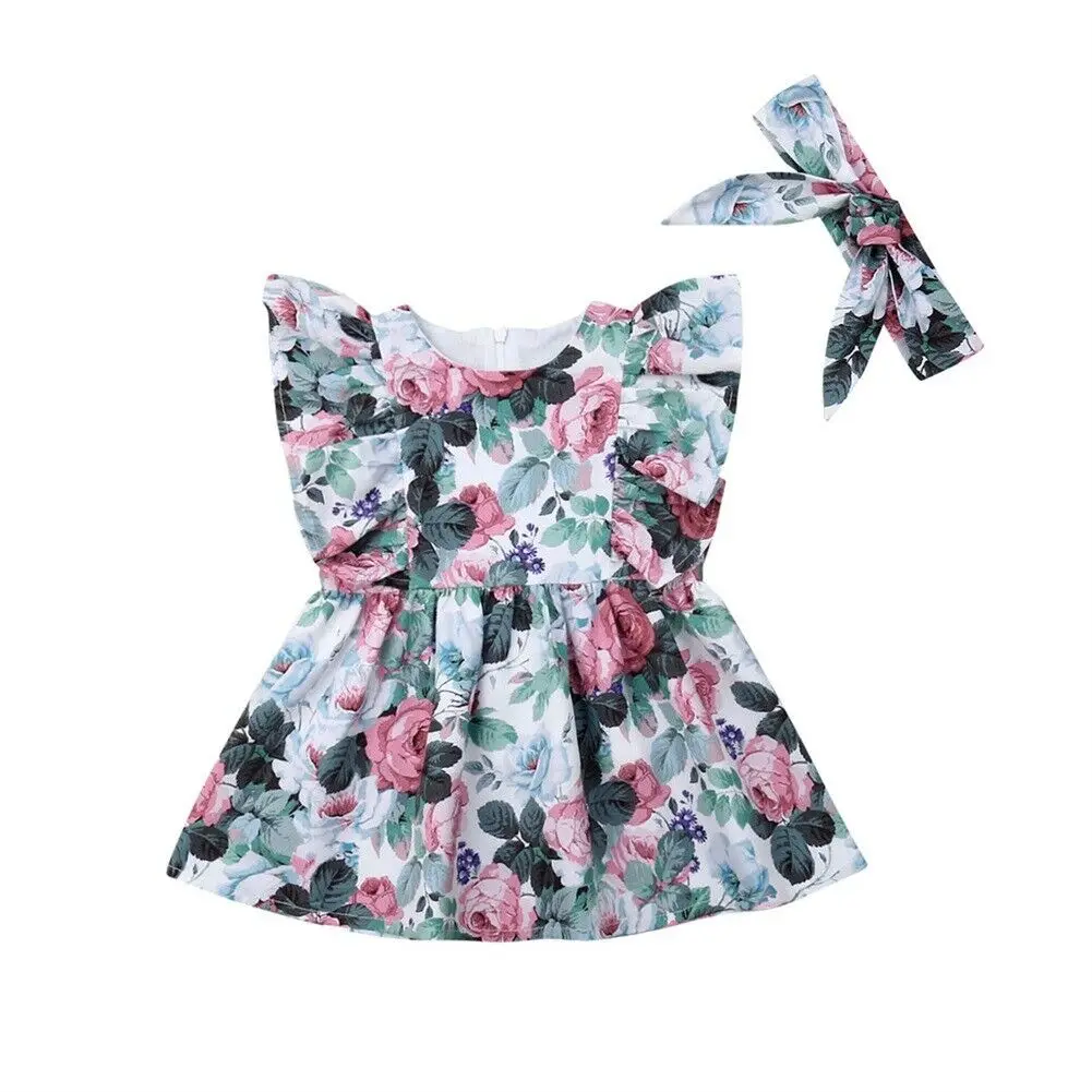 

Newborn Baby Girl Clothes Girls Floral Jumpsuit Romper Dress Headband Kids Summer Outfits Sets 0-3T