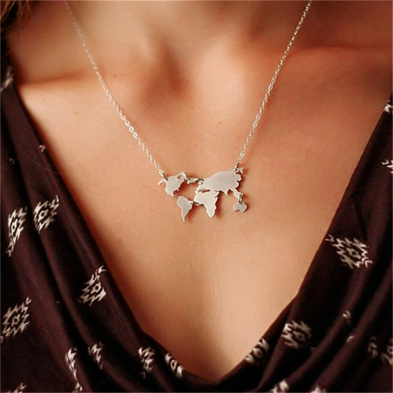 

Fashion jewelry World Necklace Earth Day Gift World Map Necklace world map pendant Globe Earth map wanderlust necklace