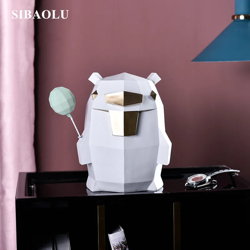  Nordic Modern Geometry Bear Savings Pot Children's Bedroom Desktop Piggy Bank Figurine Display Resi - 33051522043