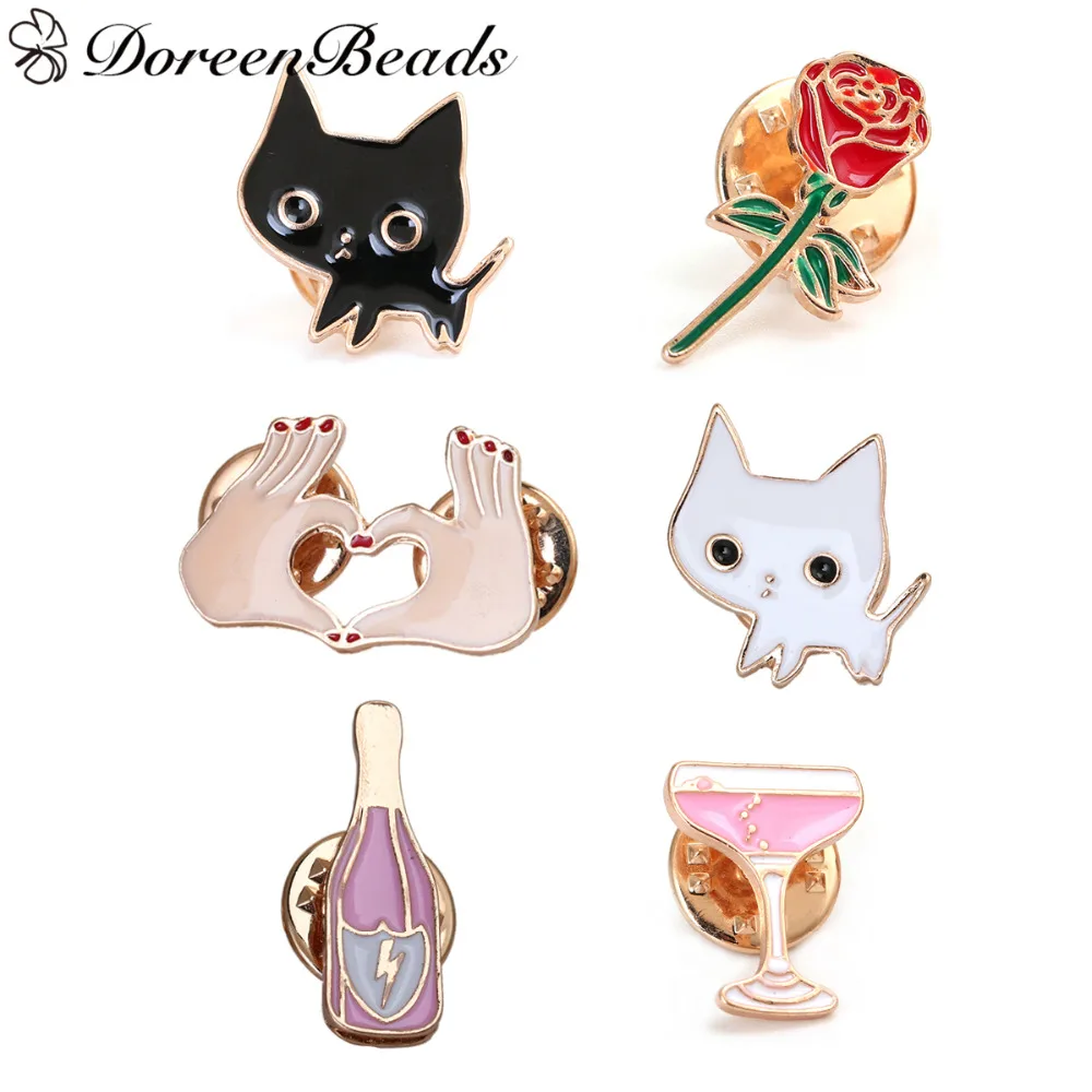 DoreenBeads 2017 новые булавки броши цветок розы/Кот/Любовь жесты/бутылки вина/чашки