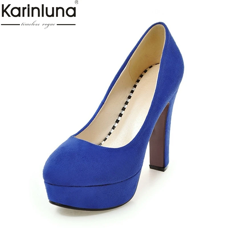 

Karinluna 2018 Spring Autumn Concise Basice Platform OL Pumps slip-on Shoes Woman Large Size 32-43 Shallow High Heels Women Shoe