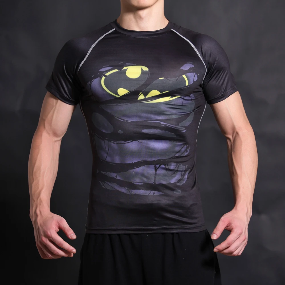 

High quality New Marvel Super Heroes Avengers Captain America Batman Tights T shirt Men fitness Fashion clothing t short sleeves