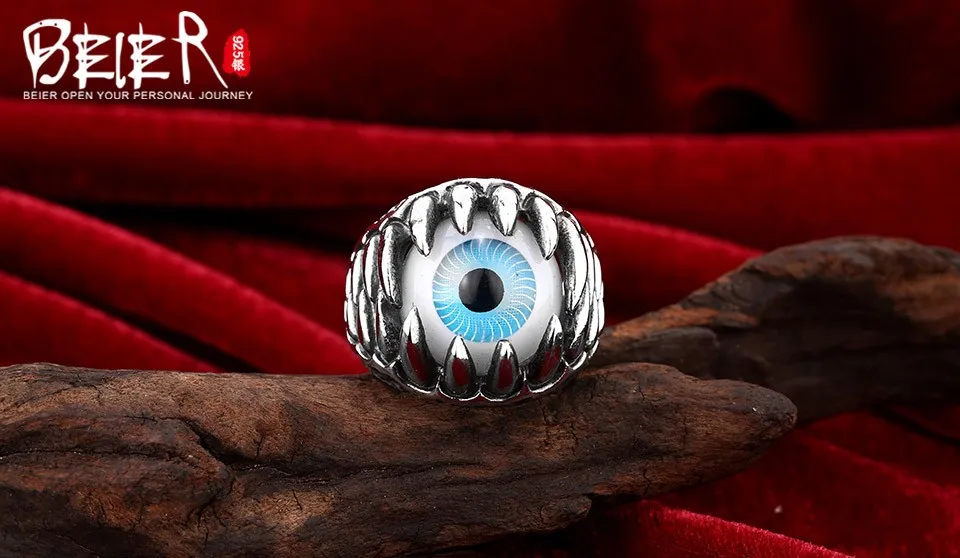 Байер стерлингового серебра 925 ювелирные изделия Для Мужчин's Винтаж локомотив властная мужской кольцо Дракон коготь синий человек кольцо d1150