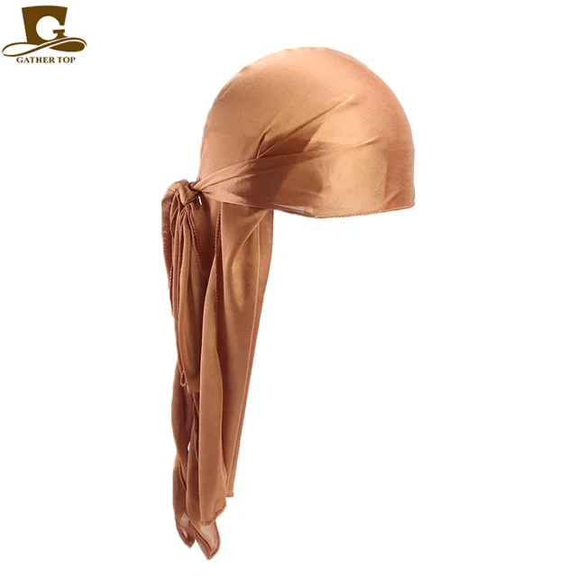 Men's Silky Durags Bandanas Turban hat Wigs Doo Men Satin Durag Biker Headwear Headband Hair Accessories Extra Long Tail Du-Rag Adult khaki