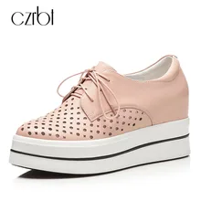 CZRBT женская обувь на толстой плоской подошве Весна/Осень натуральная кожа Для женщин Повседневное туфли на шнуровке выдалбливают Толстая подошва обувь Для женщин