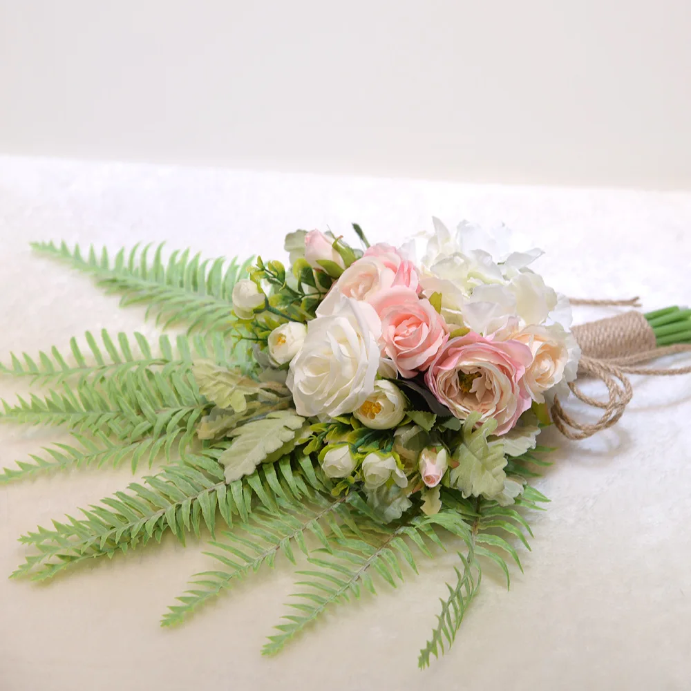 Kyunovia Свадебный букет белые розы искусственные украшения для подружек невесты на свадьбу с цветочным принтом в стиле «Бохо букеты Искусственные цветы Букеты Свадебные D132