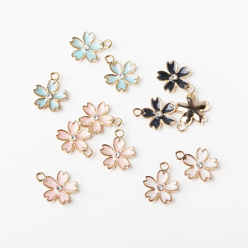 

New 20PCS Oil Drop Rhinestone Core Flower DIY Jewelry Bracelet Necklace Pendant Charms Gold Tone Enamel Floating Charm